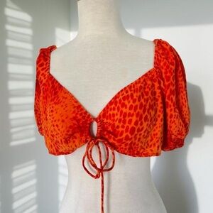 MOTEL ROCKS Orange Leopard Tie Crop Top